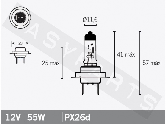 Ampoule halogène OSRAM H7 PX26D 12V/55W blanche
